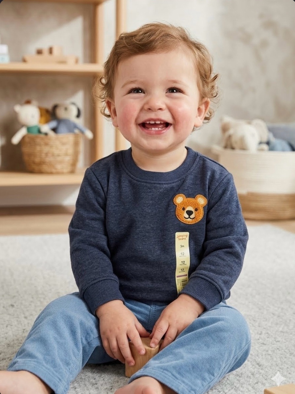 Jumping Beans Navy Sweatshirt with Bear Patch